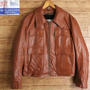 $1K/Y8.31-3　70s～　ビンテージ　USA製　WELLINGTON LEATHERS　レザージャケット　本革　革ジャン　皮ジャン　TALONジッパー　メンズ　46