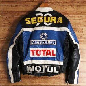 $5S/R5.17-1　SEGURA セグラ GRAND PRIX COLLECTION 500cc シングルライダース 本革 レザージャケット フルデコ バイカー M ブルー系