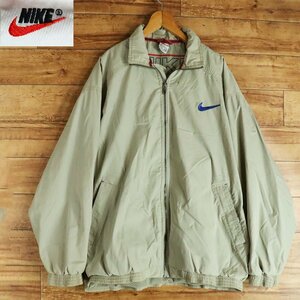 J3J/K7.4-1　90s　NIKE　ナイキ　ポリコットン ジャケット　ブルゾン　スポーツウェア　スウッシュ刺　XL　ベージュ　アメリカ古着