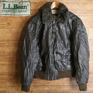 E1T/Y12.9-3　　70s～　ビンテージ　L.L.Bean　エルエルビーン　襟ボア　レザーフライトジャケット　本革　レザージャケット　サイズ42