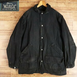 F9S/Y7.10-5　USA製　Woolrich　ウールリッチ　デニム　ハンティングジャケット　カバーオール　ライナー付き　L　ブラック　古着