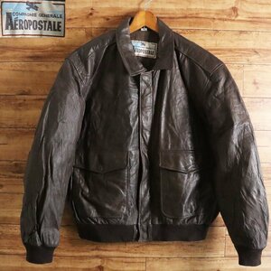 *6K/Y7.4-4　AEROPOSTALE　本革　レザーフライトジャケット　A-2　G-1　レザージャケット　革ジャン　皮ジャン　メンズ　46