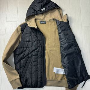 美品/XL-2XL相当★ディーゼル/DIESEL ブロックキルティング 異素材切替 コンビパーカー フーデットジャケット 裏起毛フリース 中綿 メンズ