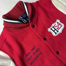 美品/XL★トミーヒルフィガー/TOMMY HILFIGER 袖レザー 牛革 スタジャン ツイード ウール メルトン 胸ワッペン H54 中綿 メンズ 赤白_画像3