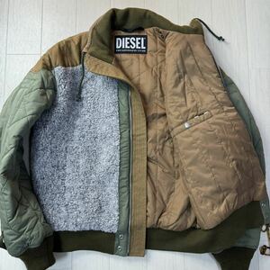 希少/XL-XXL相当★ディーゼル/DIESEL 異素材切替 コンビボア キルティングジャケット ハイネック ブルゾン ボンバー 中綿 メンズ グレー系