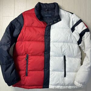 希少XLサイズ★トミーヒルフィガー/TOMMY HILFIGER 袖ロゴ ブランド配色 肉厚 ダウンジャケット ブルゾン中綿 キルティング メンズ 赤白紺