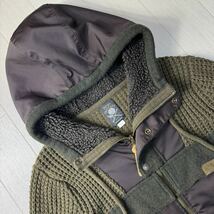 美品/L-XL相当★ディーゼル/DIESEL TRICOT＆Co ローゲージ編み 異素材切替 フードボア ニットパーカー コンビジャケット 革ラベル メンズ_画像3