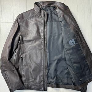 希少サイズ/XL★カルバンクライン/ck Calvin Klein パッチワーク調 羊革 ラムレザー ハイネック ブルゾン ジャケット ロゴ刻印 メンズ 焦茶