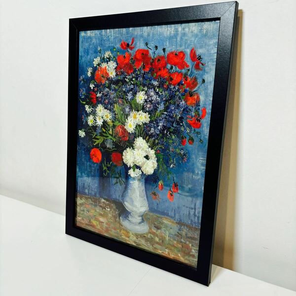 【額付きポスター】ゴッホ　Gogh　ヤグルマギクとヒナゲシのある花瓶(新品)