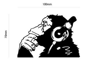 自作カッティングステッカー 精密 ステッカー バンクシー 「音楽を聴いている猿」 70×100mm ネコポス対応可能 同梱可能[S-278]