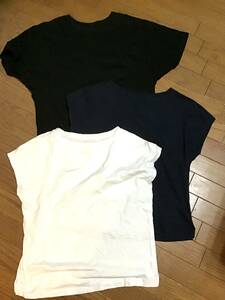 [ set sale ] French sleeve T-shirt 3 sheets set /M* Muji Ryohin, Uniqlo * white, black, navy * lady's *USED