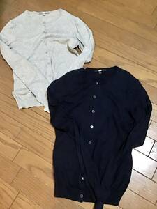 【まとめ売り】UNIQLO/ユニクロ★長袖カーディガン２枚組/S★ネイビー、グレー★レディース★USED