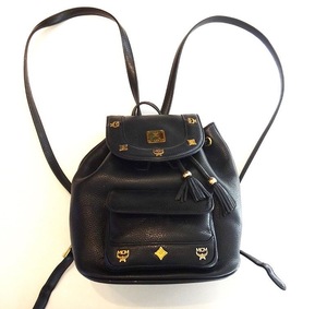 MCM M si- M rucksack bag lady's black leather backpack used t17-4374