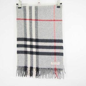 スコットランド製 バーバリー BURBERRY ノバチェック柄カシミヤマフラー/グレー