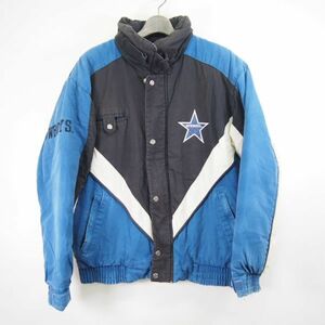 90s NFL COWBOYS ダラスカウボーイズ 刺繍 フードイン 中綿ブルゾン スタジャン(M)ライトネイビーブラック/TURBO SPORTSWEAR INC/アメフト