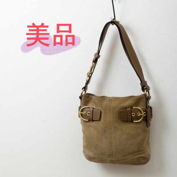 【美品】COACH(コーチ)ケアブラシ付き 2way スエード レザー ショルダーバッグ ブラウン 茶色 1483 中古 used