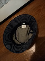 美品　STUSSY Denim バケット　刺繍ロゴ　ハット　HAT ステューシー　bucket Hat インディゴ　ブルー　デニム　帽子　sizeL-XL キャップ　_画像5