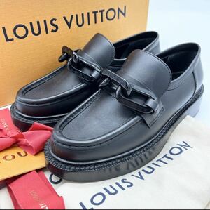 1円【未使用保管品】ルイヴィトン LOUIS VUITON アカデミーライン ローファー チェーン オールレザー ブラック 黒 レディース 約23.5cm