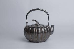 純銀保証 中川浄益造 鎚目南瓜形 かぼちゃ湯沸 銀瓶 時代物 古美術品 煎茶道具
