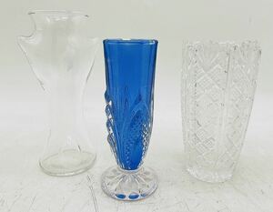 【中古】花器 花瓶 フラワーベース ガラス クリア 青色 インテリア 華道 透明 花入 小物 まとめ 訳あり 現状品 DM0816M