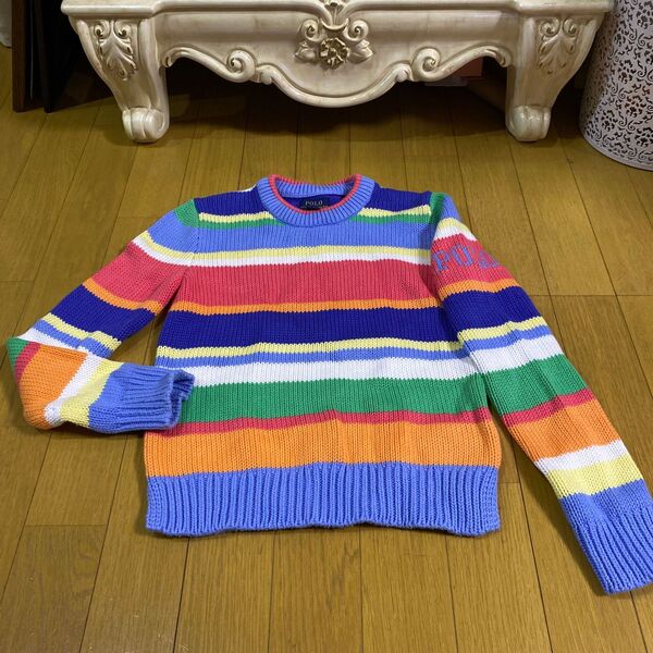ラルフローレン 綿セーター カラフルボーダー ロゴ入 サイズ8歳から10歳 140