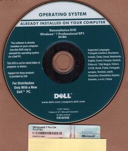 未開封DELL Windows 7 Pro 64bit SP1 インストール ディスク ＋プロダクトキー（任意）