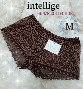  .:* 新品レア.:*【intellige★GUNZE COLLECTION】大人のショコラブラウン♪ 透かし柄 オールレース ヒップハングショーツ .:*《M》.:*・