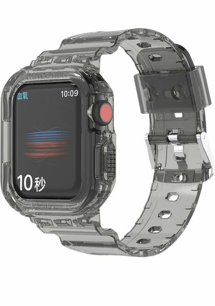 Apple Watch Ultra 49mm バンド コンパチブル アップルウォッチ 49mm用保護ケース 一体型ベルト クリスタル TPU 透明 耐衝撃 黒色