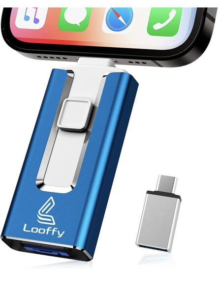 128GB usbメモリ 3.1高速4in1 iPhone usbメモリー フラッシュドライブ アイフォン用メモリ IOS Android PC USB 両面挿しスマホ USB 青