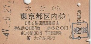 Q238.日豊本線　大分から東京都区内ゆき　日豊、山陽、東海道線経由　47.5.27【裏面汚れ】