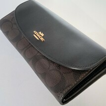 コーチ COACH シグネチャー 長財布 F54022 フラップ 財布 正規品 レザー ブラック×ブラウン レディース_画像1