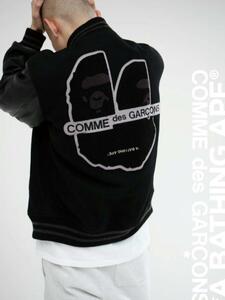 超限定 ≪即決 送料無料 ≫ A BATHING APE COMME des GARCONS VARSITY JACKET XL BAPE エイプ ギャルソン スタジャン メンズ ジャケット 黒