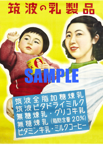 ■1693 昭和30年代(1955～1964)のレトロ広告 筑波の乳製品 筑波全指加糖練乳 筑波ビタドライミルク