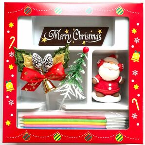 クリスマスケーキ飾り　ピック　デコレーションセット　チョコレート　サンタクロース　柊　ローソク　もみの木　5点セット