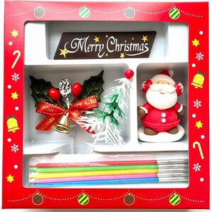 クリスマスケーキ飾り　ピック　デコレーションセット　チョコレート　サンタクロース　柊　ローソク　もみの木　5点セット