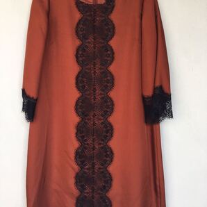 【新品未使用】LUNA ルナ ヤマトドレス ワンピース レンガ色 赤茶色 レッド 七分袖 レース ドレス パーティー 結婚式 二次会 謝恩会