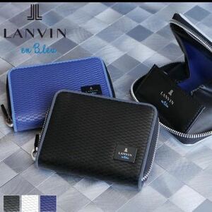 新品未使用 黒 LANVIN en Bleu ランバンオンブルー ジオ コインケース 小銭入れ ラウンドファスナー ボックス型 パスケース 牛革/やぎ革