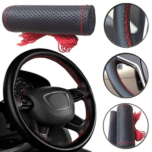 [ free shipping ] red red S size light car original leather manner steering wheel cover knitting type real . leather to coil steering wheel cover steering wheel cover 