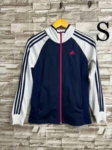 S adidas Adidas white navy jersey Zip Parker sport wear training wear lady's Zip up tops 