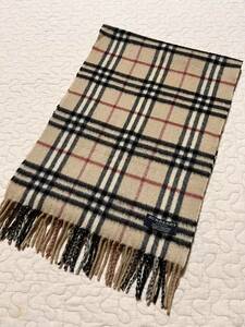 ¥1スタート/美品★BURBERRY/バーバリー イングランド製 ノバチェック カシミヤ マフラー ベージュ/ミルクティーカラー ビンテージ