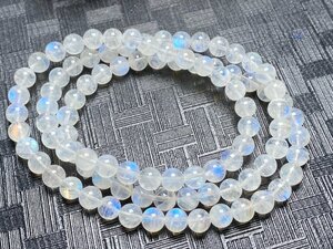 即決 1221g034 天然美品★【30Aレインボームーンストーン】★3重巻き 6.3mm 56cm（新品）