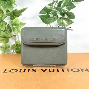 1円 LOUIS VUITTON ルイヴィトン M92169 プチモネ ダミエ グラセ レジン コンパクト財布 持ち手付 シリアルTH0061