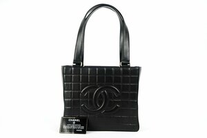 【美品】CHANEL シャネル チョコバー ハンド トートバッグ ブラック ココマーク【PR19】