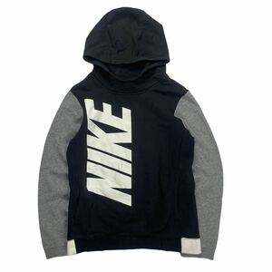 NIKE ナイキ ビッグロゴ プルオーバー パーカー スウェット ブラック×グレー L レディース