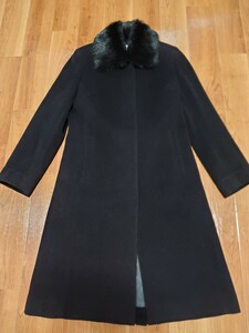 LayStage アンゴラ混ラビットファー襟ロングコート サイズ7AR ブラック 小さいサイズ フォーマル 冠婚葬祭対応 超美品