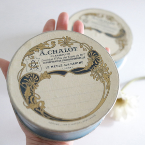 2個『手のひらほどの大きな丸い薬箱 』1900年 フランス アンティーク 紙箱 薬の紙箱 丸い箱 ファーマシーボックス 缶 ギフトボックス :2-B