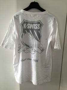 即決 新品 Lサイズ K-SWISS 白 Tシャツ white ロゴ シューズのイラスト ティーシャツ 半袖 ベーシック 