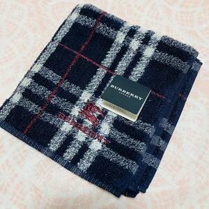 【人気柄】新品/BURBERRY/タオルハンカチ/正規品/バーバリー/綿100%/未使用/即決あり/匿名発送/ノバチェック/ハンドタオル/日本製/紺色/25