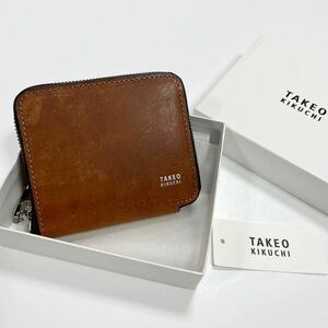 送料350円〜 新品箱付 タケオキクチ 2つ折り財布 ラウンドファスナー チャ マルゴ 定価税込14,300円 780603