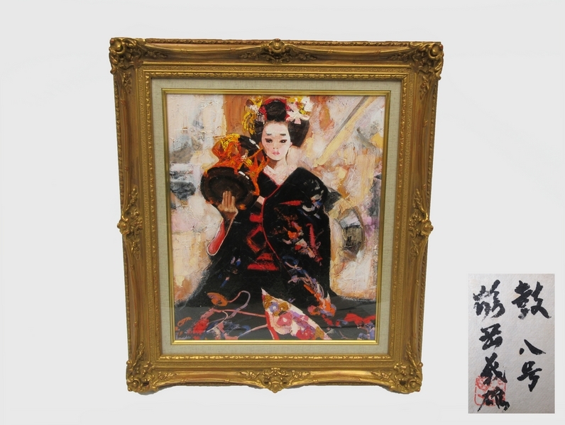 Yoshio Tsuruoka Ölgemälde ■ Trommel [Maiko] Schönheitsgemälde ■ Rahmen [Breite ca. 54 x Höhe ca. 62 cm] Hotei Spezialbox Verstorbener Meister [Original] Nr. 9308■, Malerei, Ölgemälde, Porträts